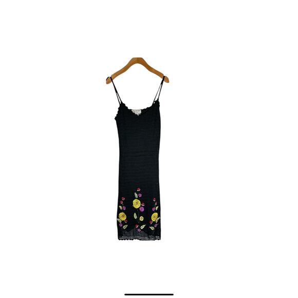 Papell Y2K Crochet Black Embroidered Beaded Floral Whimsigoth Fairy Slip Dress M - Picture 4 of 15